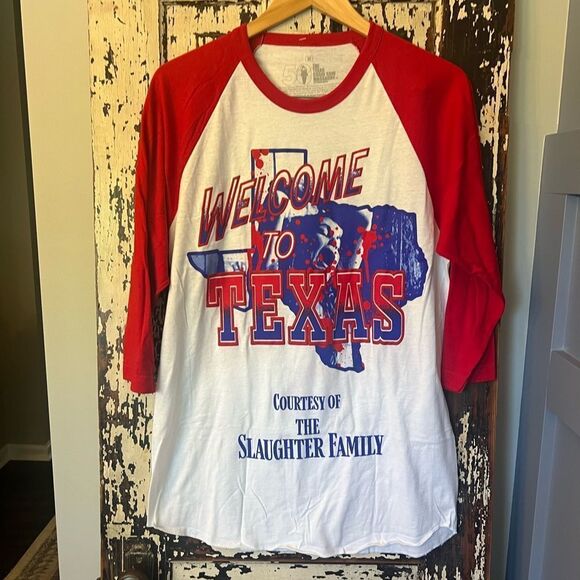 Welcome to Texas Slaughter Family RX Chainsaw Massacre 1/4 sleeve.  Medium - Picture 1 of 7